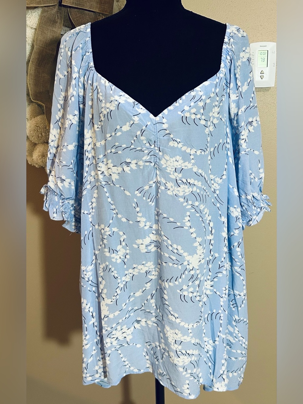 Talbots Sky Blue and White Floral Peasant Top